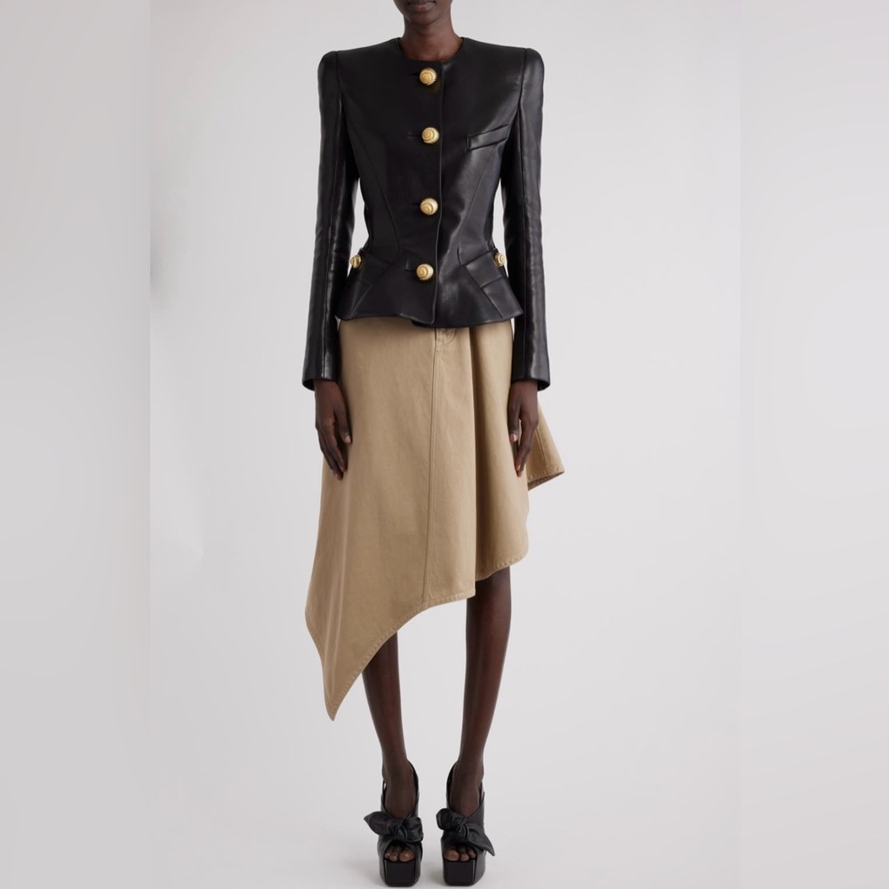 Balmain Asymmetric Cotton Canvas Skirt (0Fk Beige; 4 US / 36 FR) - Picture 2 of 7